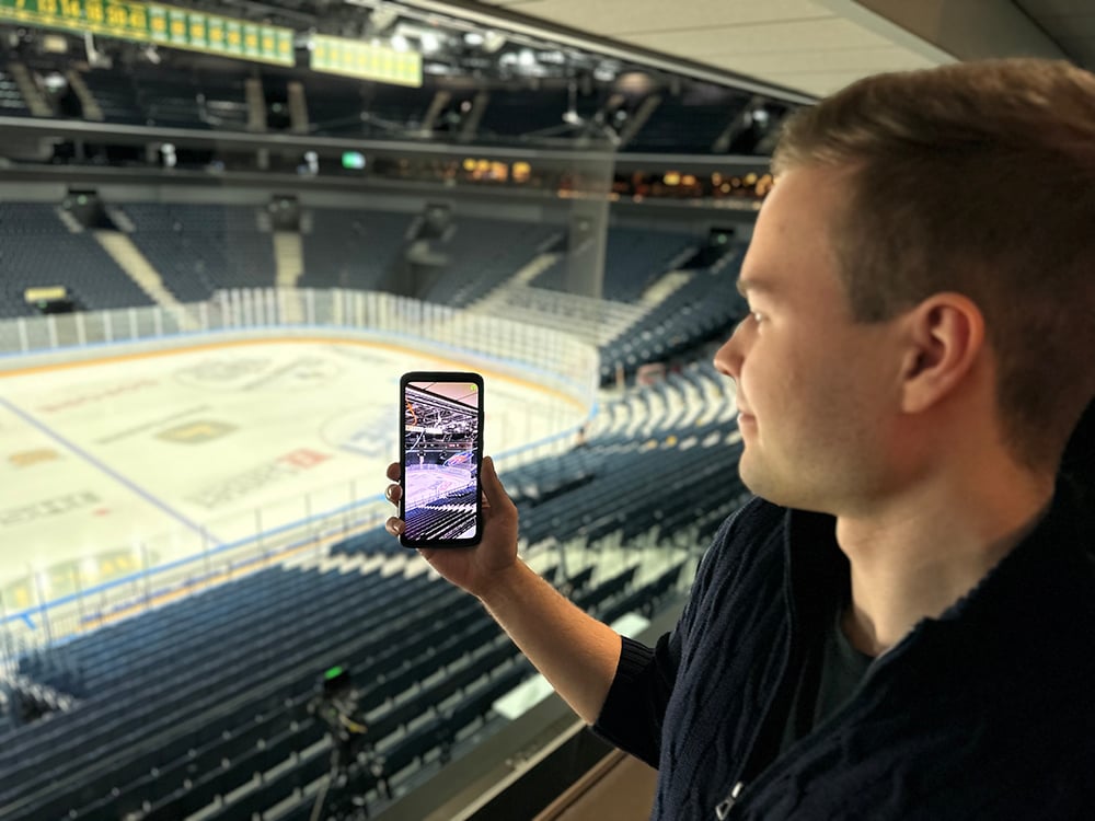 Lauri Alho Nokia testing Immersal AR experience in Nokia Arena smaller copy